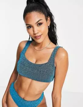 Синий блестящий укороченный укороченный бикини-топ ASOS DESIGN Fuller Bust