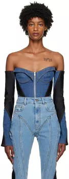 Синий боди со вставками Mugler