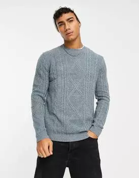 Синий джемпер из овечьей шерсти с круглым вырезом ASOS DESIGN