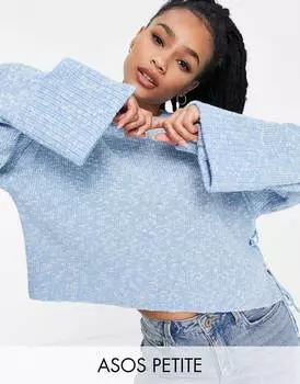 Синий джемпер с круглым вырезом и отвернутыми манжетами ASOS DESIGN Petite