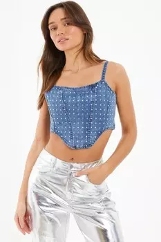 Синий джинсовый декорированный корсетный топ QUIZ Clothing