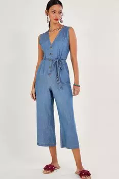 Синий джинсовый комбинезон с завязывающимся поясом Monsoon, синий