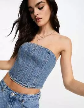 Синий джинсовый корсетный топ Waven Amber 90-х с прострочкой