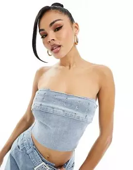 Синий джинсовый топ без бретелек с пряжкой Simmi Simmi Clothing