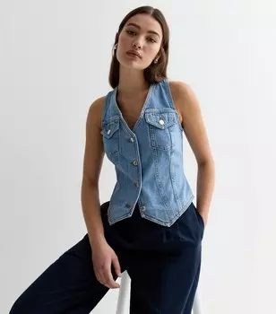 Синий джинсовый жилет New Look, бледно-голубой