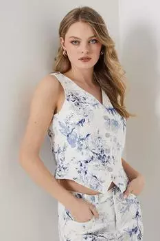 Синий джинсовый жилет с цветочным принтом Oasis, синий