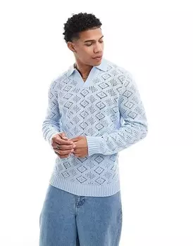 Синий фактурный вязаный джемпер с вырезом на горловине ASOS DESIGN