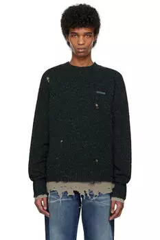 Синий гранжевый вязаный свитер We11done