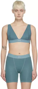 Синий хлопковый бюстгальтер без косточек SKIMS