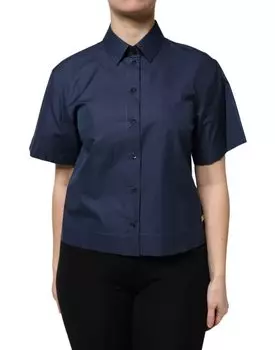 Синий хлопковый топ с короткими рукавами и пуговицами Dolce & Gabbana, Blue