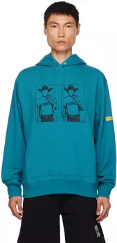 Синий худи с принтом Helmut Lang