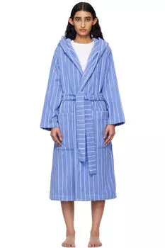 Синий и белый махровый халат с капюшоном Tekla