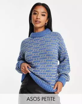 Синий и золотой джемпер оверсайз с металлизированной отстрочкой ASOS DESIGN Petite