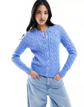 Синий кардиган средней длины с логотипом Polo Ralph Lauren