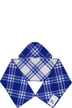 Синий клетчатый шерстяной шарф с капюшоном Burberry
