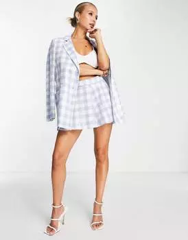 Синий кокетливый короткий костюм с пайетками в клетку ASOS DESIGN