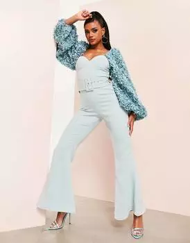 Синий комбинезон с цветочным принтом и поясом ASOS LUXE 3D