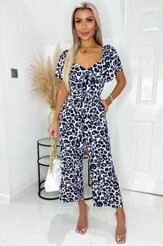 Синий комбинезон с животным принтом и завязкой спереди AX Paris, синий