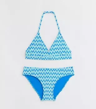 Синий комплект бикини с лямкой на бретельках и зигзагом для девочек New Look, синий