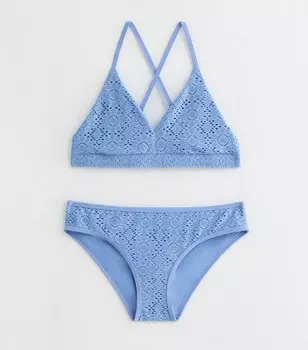 Синий комплект бикини с треугольными чашками для девочек, связанный крючком New Look, синий