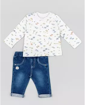 Синий комплект для мальчика с принтом в виде животных джунглей Losan, синий