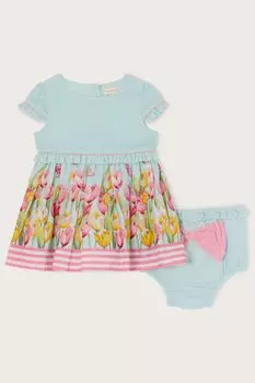 Синий комплект для новорожденных с принтом тюльпан и трусиками Monsoon, синий