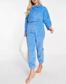 Синий комплект из рубашки и джоггеров из искусственного меха ASOS DESIGN lounge
