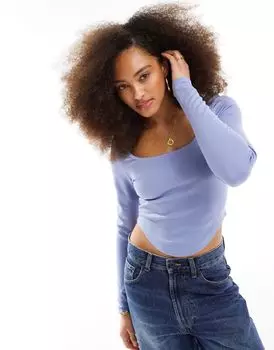 Синий корсетный топ Pimkie в рубчик с квадратным вырезом