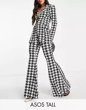 Синий костюм из джерси с принтом \"гусиные лапки\" ASOS DESIGN Tall