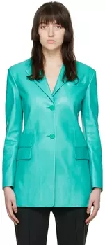 Синий кожаный пиджак Versace