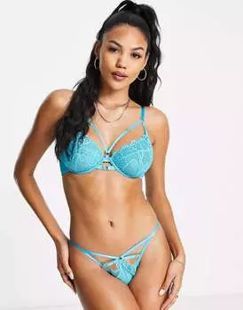 Синий кружевной бюстгальтер с глубоким вырезом без подкладок Wolf & Whistle X Megan с бретелями