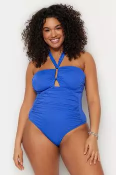 Синий купальник с вырезом через шею и аксессуарами Trendyol