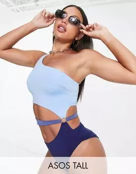 Синий купальник в стиле колор-блок с эффектом омбре ASOS DESIGN Tall