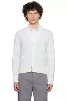 Синий льняной хлопковый кардиган свободного кроя с 4 планками Thom Browne