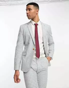 Синий льняной пиджак скинни ASOS