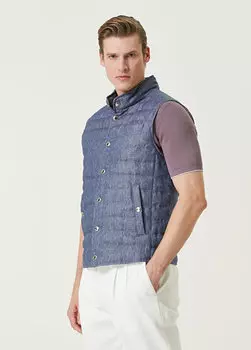 Синий льняной жилет Brunello Cucinelli