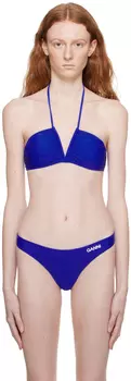 Синий лиф бикини с рюшами GANNI