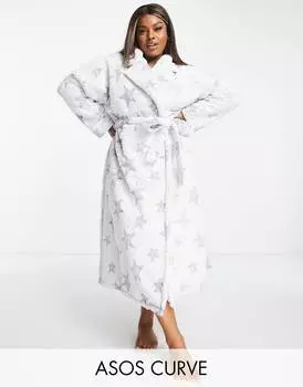 Синий макси-халат ASOS DESIGN Curve lounge mix & match star