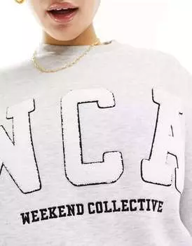 Синий меланжевый свитшот ASOS Weekend Collective с логотипом университета