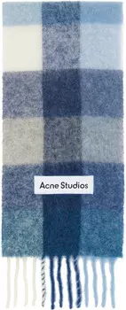 Синий мохеровый шарф в клетку Acne Studios