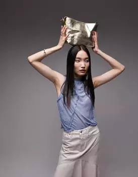 Синий мятый топ без рукавов Topshop