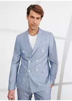 Синий мужской приталенный костюм с ласточкиным воротником Altnyldz Classic