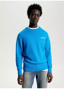 Синий мужской свитер узкого кроя с круглым вырезом Tommy Hilfiger