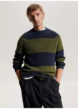 Синий мужской свитер узкого кроя с круглым вырезом Tommy Hilfiger