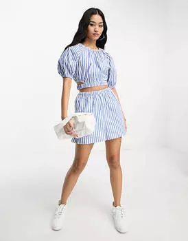 Синий однотонный топ в полоску с вырезами ASOS DESIGN