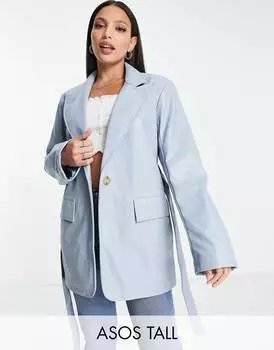 Синий пиджак из искусственной кожи для пап ASOS DESIGN Tall