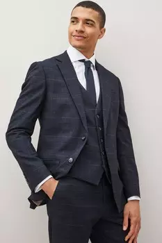 Синий пиджак классического клетчатого кроя MOSS, синий