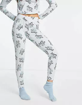 Синий пижамный комплект из топа с длинными рукавами и леггинсов ASOS DESIGN Petite Slay