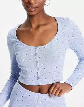 Синий пижамный топ на пуговицах с цветочным принтом ASOS DESIGN mix &amp; match