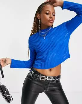 Синий полупрозрачный джемпер в рубчик ASOS DESIGN